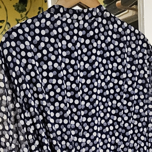 Anne Klein Navy and White Polka Dot Long Sleeve Dress - Picture 2 of 3